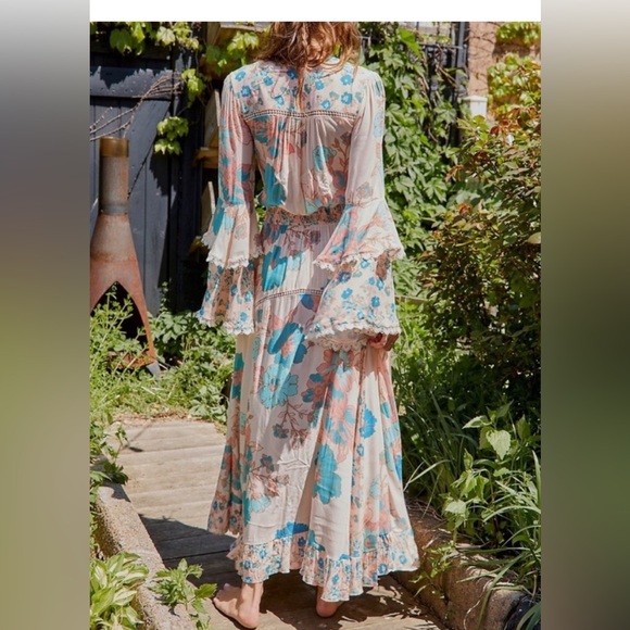 NET $229 Free People Floral Maxi Dress with double Bell Sleeves - Picture 3 of 9